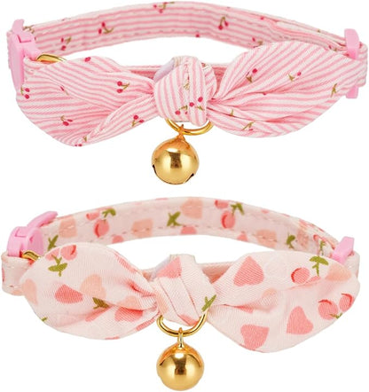 Cotton Bowtie Cat Collar with Bell 2 Pack Adjustable Breakaway Kitten Collars by YUDOTE