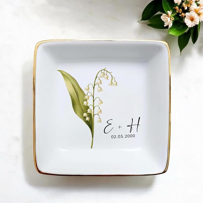 Personalized Floral Jewelry Dish, Engaged Ring Dish, Custom Trinket Dish - Image 4
