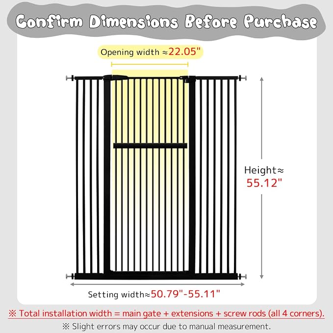 Lumizone Extra Tall Pet Gate 55.12" High Pressure Mounted 50.79"-55.11" Extra - Image 2