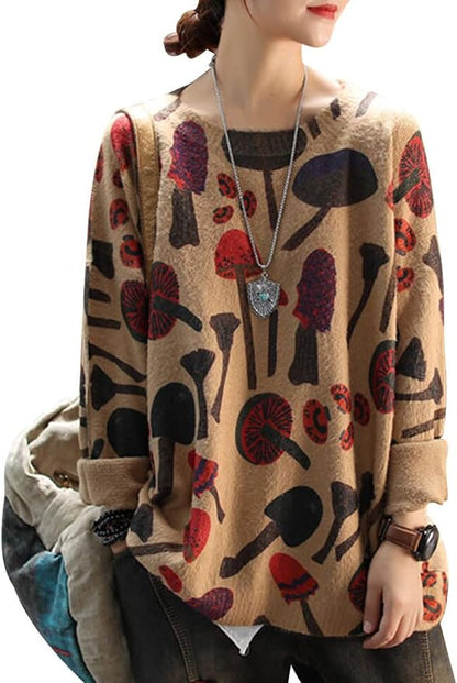 YESNO Women Christmas Sweater Graphic Printed Oversized Pullover Sweaters by YESNO