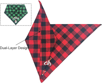 Christmas Dog Bandanas Classic Plaid Triangle Holiday Scarf - Image 4