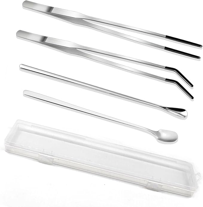 4-Piece Stainless Steel Reptile Feeding Tongs & Spoons Set – Curved/Straight by Unknown