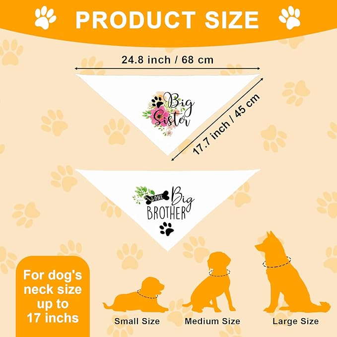 2 Packs Big Sister Brother Pregnancy Announcement Dog Bandana, Gender Reveal - Image 2
