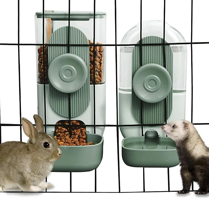 Hanging Automatic Food and Water Dispenser, Gravity Rabbit Feeder Set, Cage Cat by lemtrflo