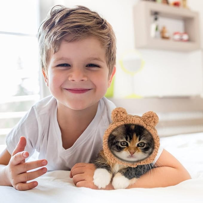 JOICEE Cute Cat Costume Warm Bear Hat Adjustable Soft Small Pet Headwear - Image 5