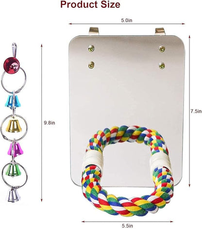 7" Bird Mirror with Rope Perch Bird Toys Swing, Comfy Perch - Image 2