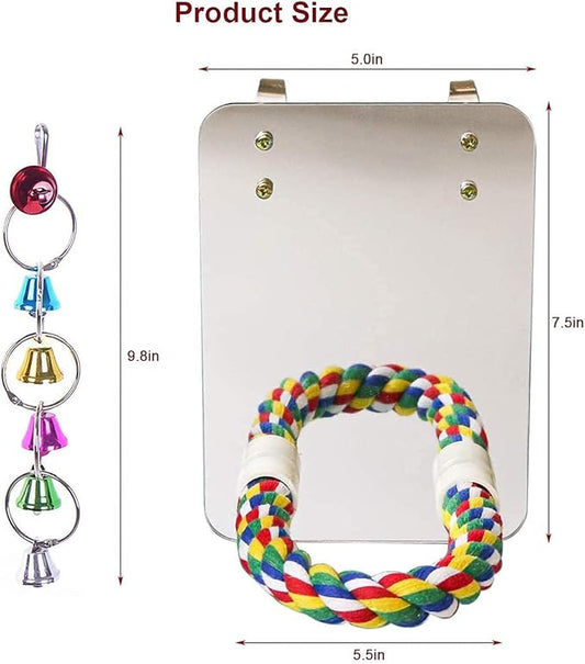 7" Bird Mirror with Rope Perch Bird Toys Swing, Comfy Perch - Image 2