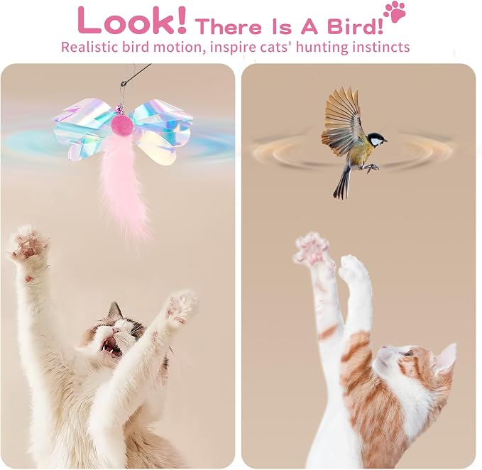 Pawaboo Feather Teaser Cat Toy, Interactive Feather Wand Cats Toy Flying - Image 4