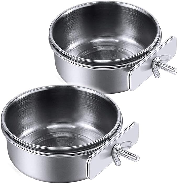 PINVNBY 2PCS Parrot Feeding Cups Birds Food Dish Stainless Steel Parrot Feeders by PINVNBY