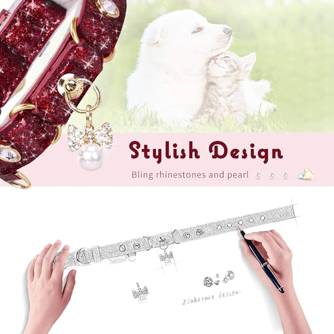 PetsHome Cat Collar, Dog Collar, PU Leather Adjustable Pet Collar - Image 2