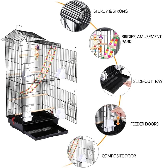 Yaheetech 39-inch Roof Top Large Flight Parrot Bird Cage - Image 7