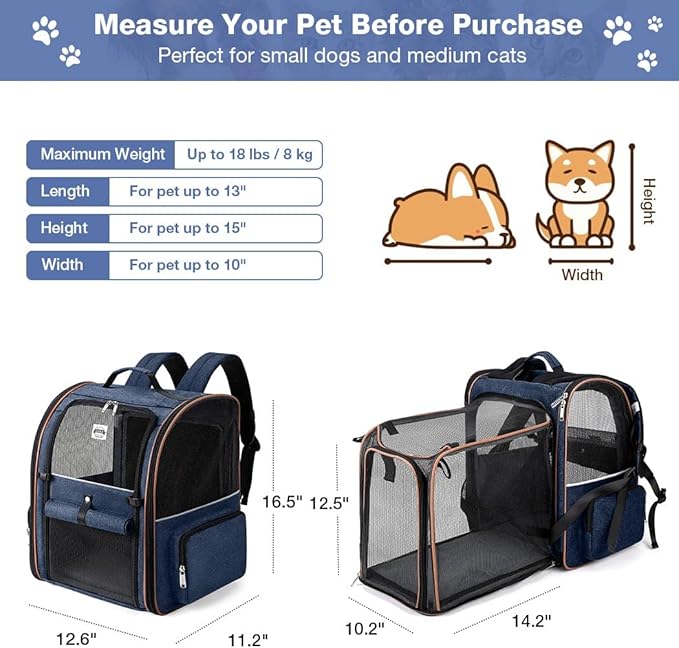 Lekebobor Large Cat Backpack Carrier Expandable Pet Carrier Backpack - Image 2