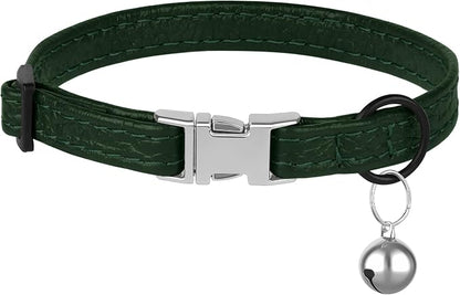 Leather Cat Collar with Buckle and Removable Bell - Image 7