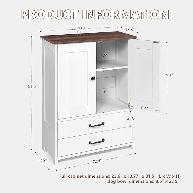 Dog Feeding Station with Storage Cabinet, 2 Adjustable Elevated Dog Bowls - Image 2