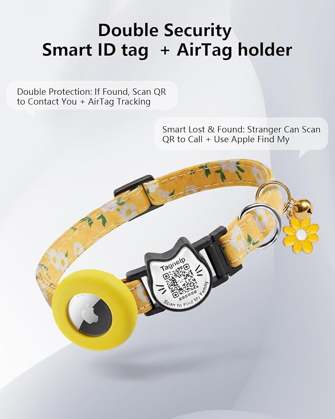 Breakaway Cat Collar with QR Code ID & AirTag Holder, Adjustable Cotton Kitten - Image 3