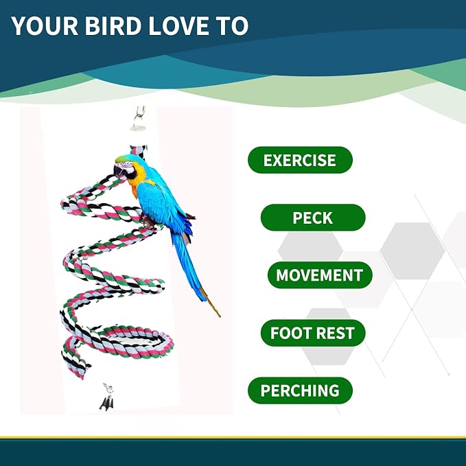 94.4inch Length Colorful Cotton Bendable Rope Perch Swing Bird Chew Toys Amazon - Image 5