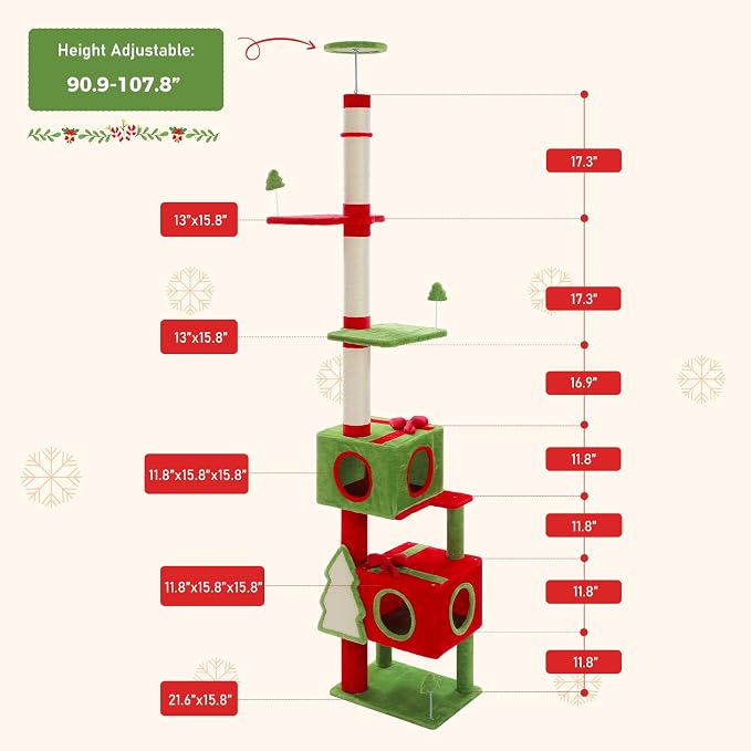 PETEPELA Floor to Ceiling Christmas Cat Tree, Tall Cat Tower - Image 5