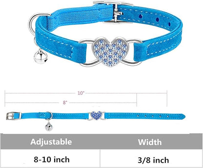 Heart Bling Cat Collar with Safety Belt and Bell Adjustable 8-10 inches - Image 2