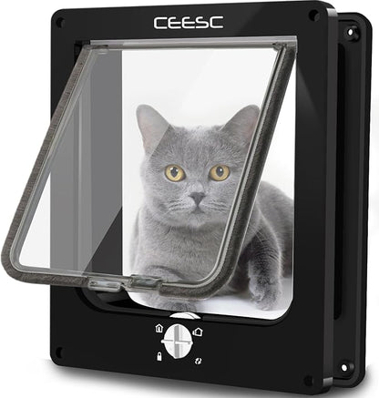 CEESC Large Cat Door for Interior/Exterior Door, Weatherproof, Rotary 4 Way by CEESC