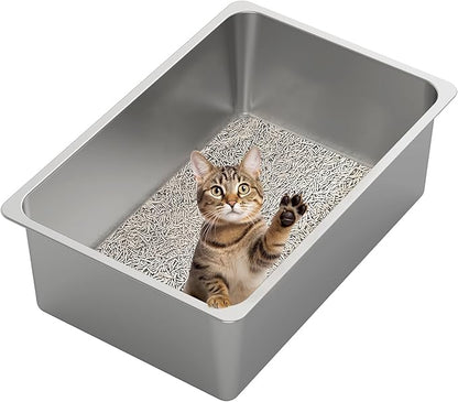 Kirecoo Stainless Steel Cat Litter Box XXL- Metal High Sided Cat Pan, Large by Kirecoo