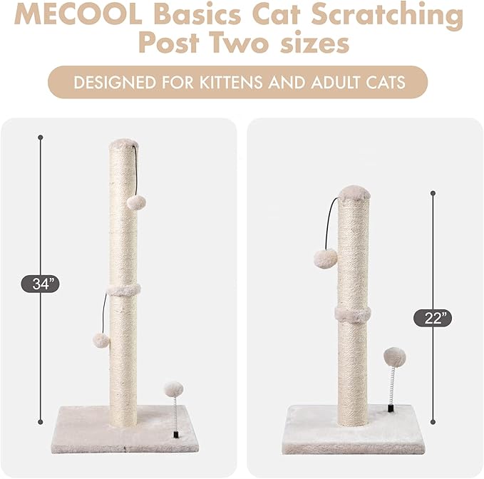 MECOOL 34” Tall Cat Scratching Post Premium Basics Kitten Scratcher Sisal - Image 6