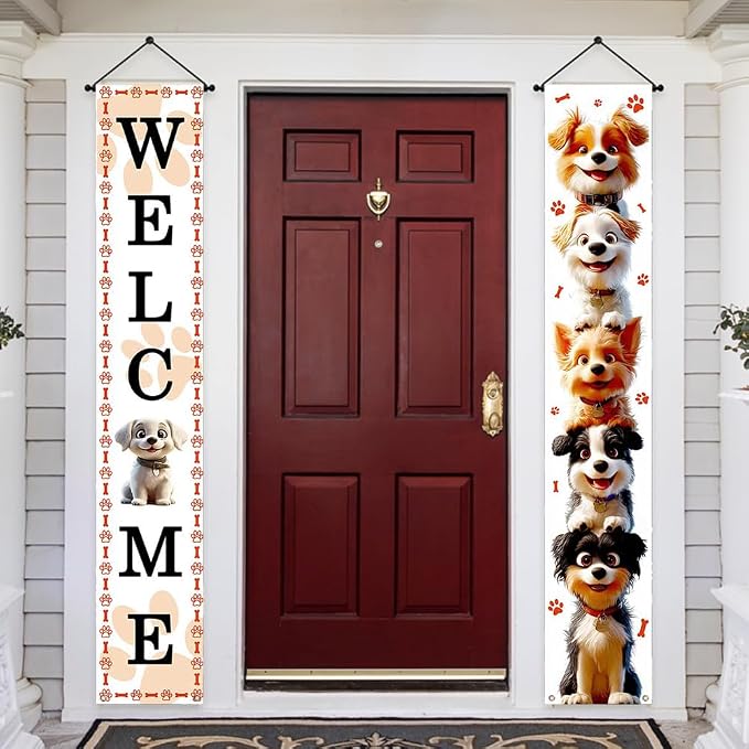 Aperturee Happy Dog Day Porch Banner, 12x72 Inch, Dog Paw Print Design - Image 2