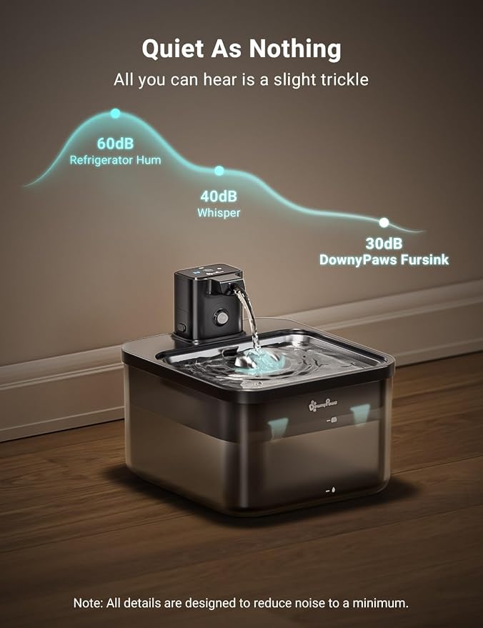 DownyPaws Cat Water Fountain Stainless Steel Cordless, 84oz/2.5L Fursink - Image 7