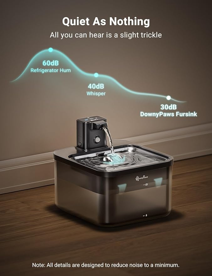 DownyPaws Cat Water Fountain Stainless Steel Cordless, 84oz/2.5L Fursink - Image 8