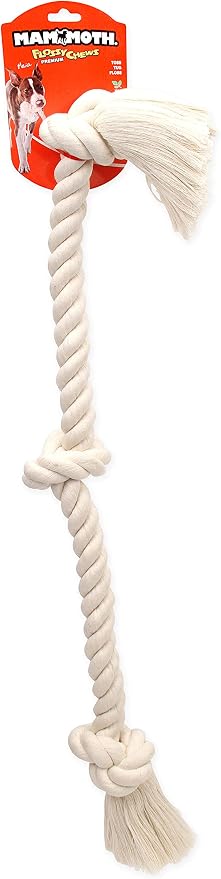Flossy Chews 100-Percent Cotton White 3-Knot Rope Tug - Image 3