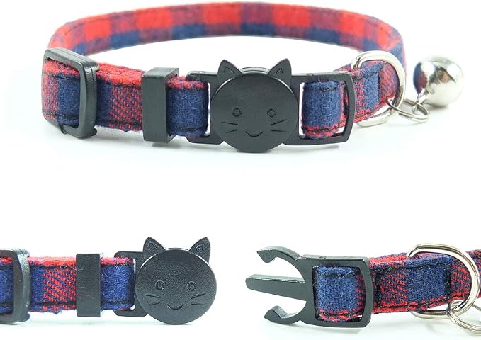 Cat Collar Breakaway with Bell and Bow Tie, Plaid Design Adjustable Safety - Image 4