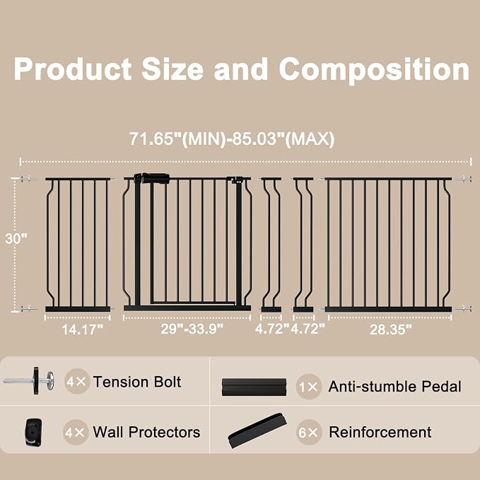WAOWAO Baby Gate 71.65-85.03" Extra Wide Pressure Mounted Walk Through Swing - Image 6