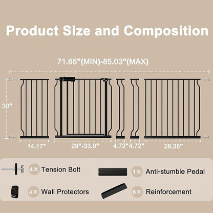 WAOWAO Baby Gate 71.65-85.03" Extra Wide Pressure Mounted Walk Through Swing - Image 6