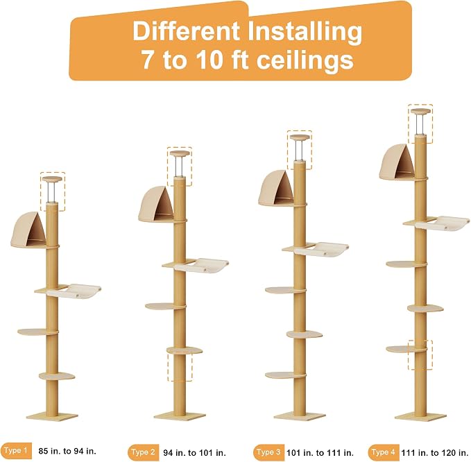 FUKUMARU Floor to Ceiling Cat Tree, 6 Level Adjustable Height Climbing Tower - Image 7