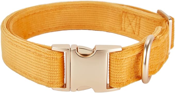 Soft Cotton Dog Collar with Metal Buckle Adjustable Heavy Duty Comfy Corduroy by YUDOTE