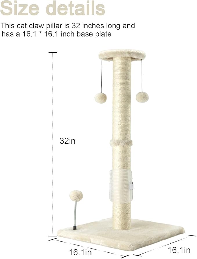 PEEKAB 32" Tall Cat Scratching Post Sisal Rope Scratch Posts - Image 3