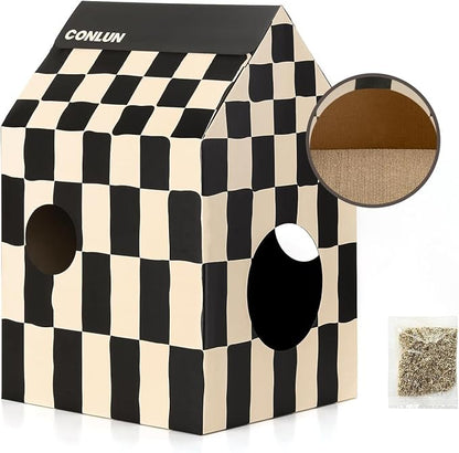 Cardboard Cat House with Scratch Pad & Catnip, Cat Play Scratching House - Image 9
