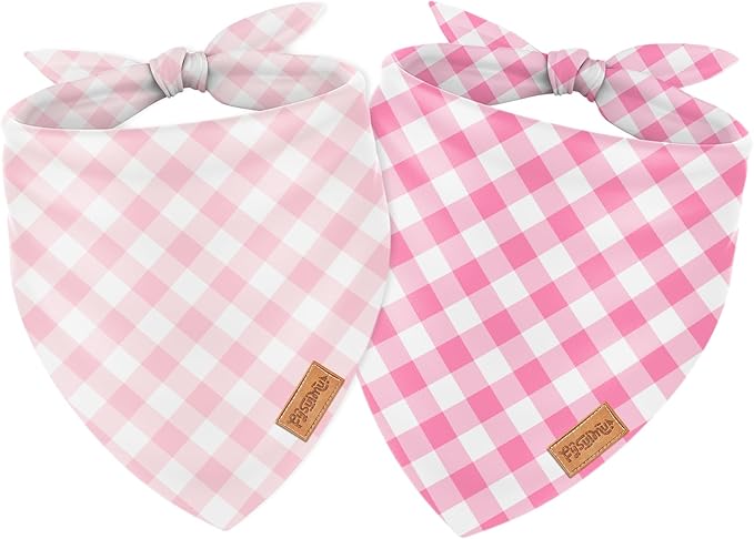 2Pcs Pink Plaid Dog Bandanas Valentine's Triangle Pet Scarf Adjustable Puppy by FYSUIMU