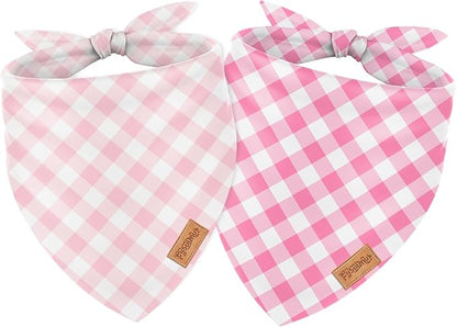 2Pcs Pink Plaid Dog Bandanas Valentine's Triangle Pet Scarf Adjustable Puppy by FYSUIMU