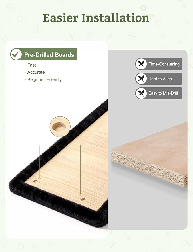 5-in-1 Cat Wall Shelves, Solid Wood & Velvet & Sisal Scratcher, 44lbs Max Load - Image 3