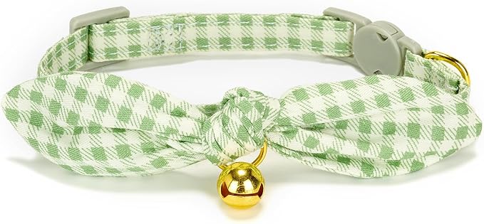 Bowtie Cat Collar with Bell, 2 Pack Cotton Breakaway Kitten Collars with - Image 2