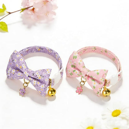 2 Pack Floral Cat Collars with Bow Tie and Bell Adjustable Breakaway Bowtie - Image 3
