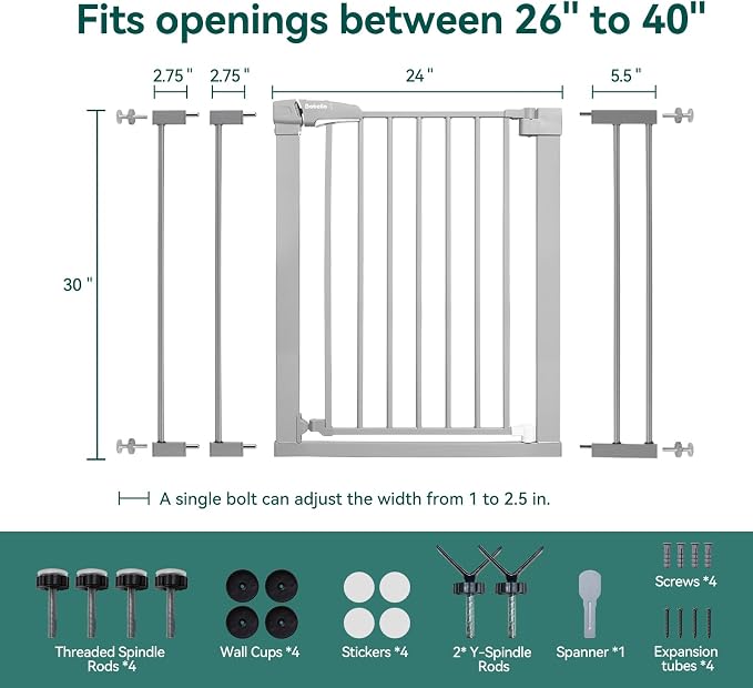BABELIO 36" Tall Baby Gate, 26-40" Wide Auto Close Pet Gate, PressGuard C5 - Image 6