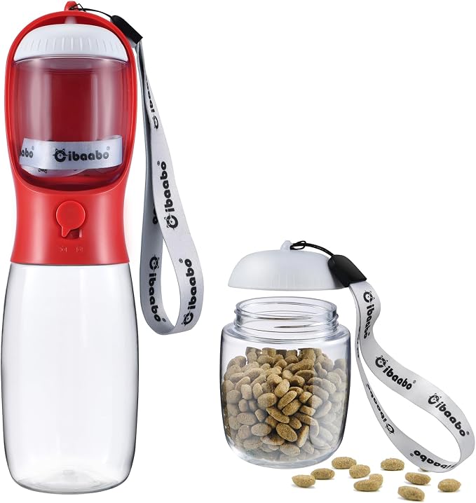 Dog Water Bottle with Food Container, Travel Puppy Water Bowl, Portable Pet by Cibaabo