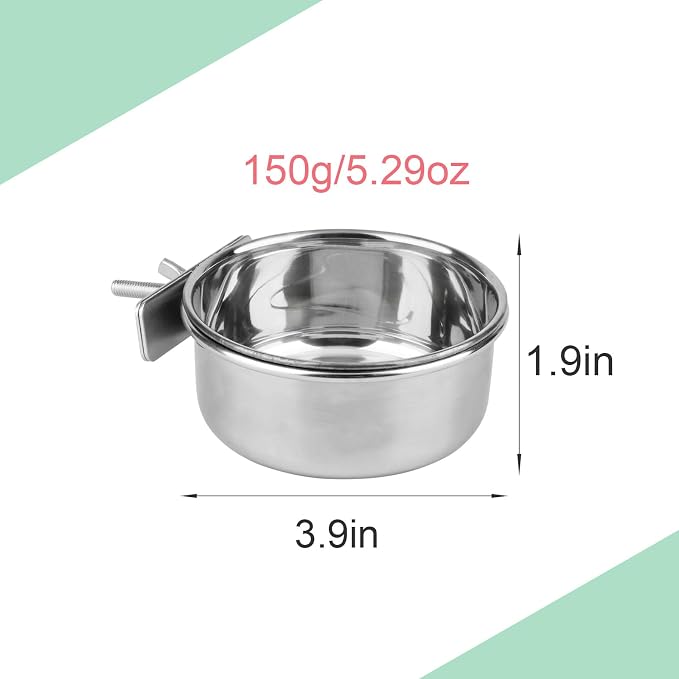 Hypeety Pet Bird Food Feeding and Drinking Hanging Cup Clamp Holder Stainless - Image 2
