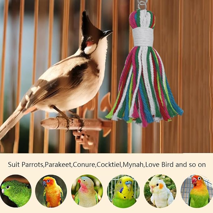 ASOCEA Pet Bird Parrot Colorful Cotton Rope Bite Chew Cage Hanging Toys - Image 6