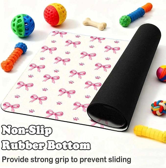 Pink Bow Dog Food Mat for Pet Cat Food Mat, Paws Absorbent Quick Dry Dog Bowl - Image 5