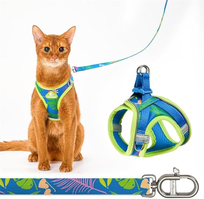 Cat Harness and Leash Set, Step-in Escape Proof Adjustable Vest Harness by PetThem