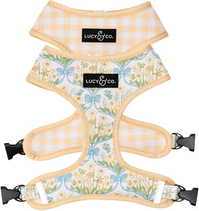 Lucy & Co. Sunshine and Daffodils Reversible Dog Harness, Adjustable Comfort Fit by LucyCo