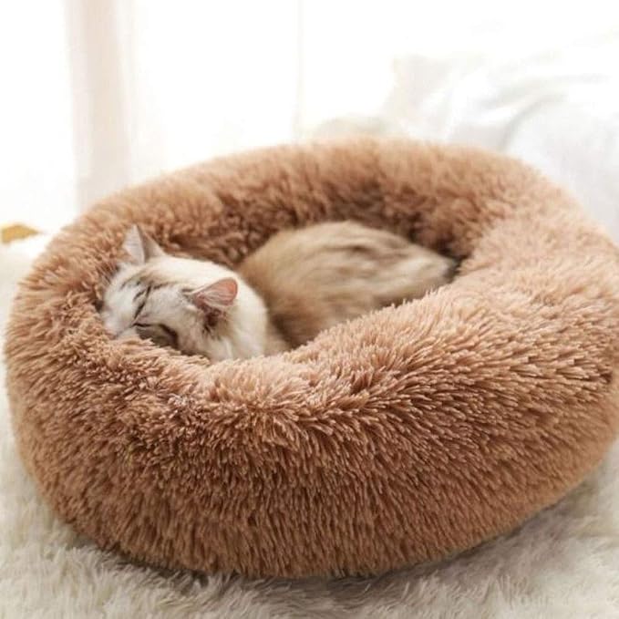 BODISEINT Faux Fur Dog Bed Cat Bed, Shag Round Anti-Anxiety Pet Calming Bed - Image 3