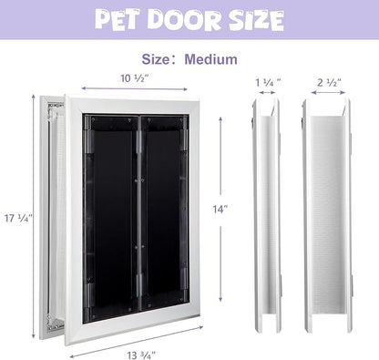 Sliver Pet Door with Panels, Aluminum Dog Door with Automatic Closing Magnetic - Image 2